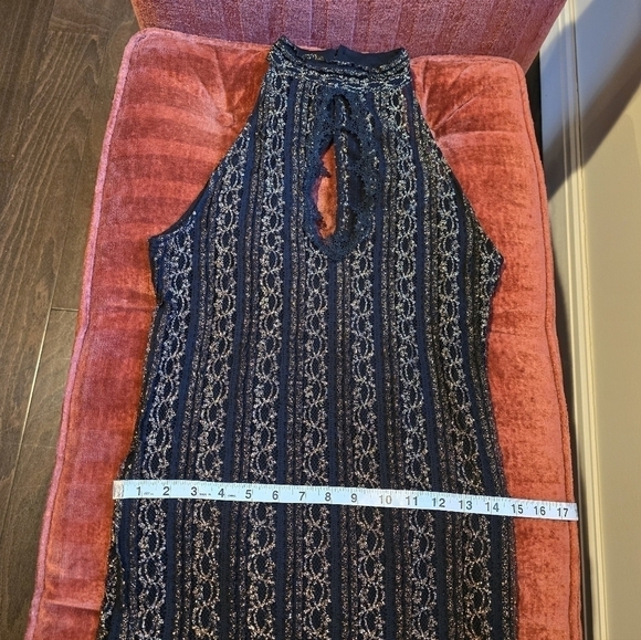 NWT Free People Black & Gold Stretch Lace Mini Dress Button Back Mock Neck Sz. S - Picture 9 of 12